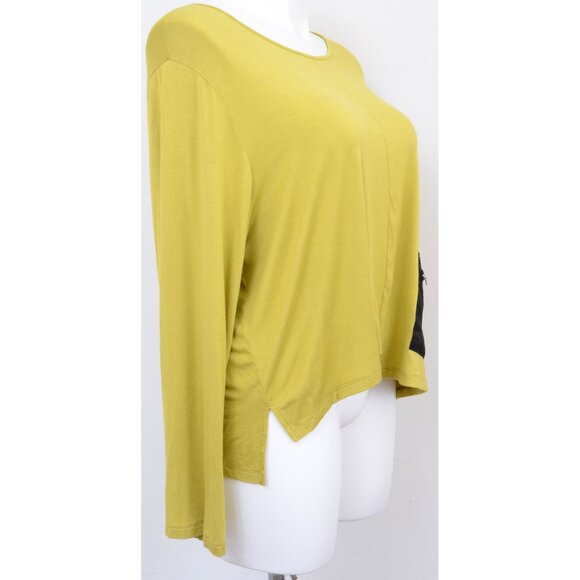 COMFY USA Plus 2X Lime Green Asymmetrical Hem Black Pocket Stretchy Tunic Top Bl - Picture 4 of 8